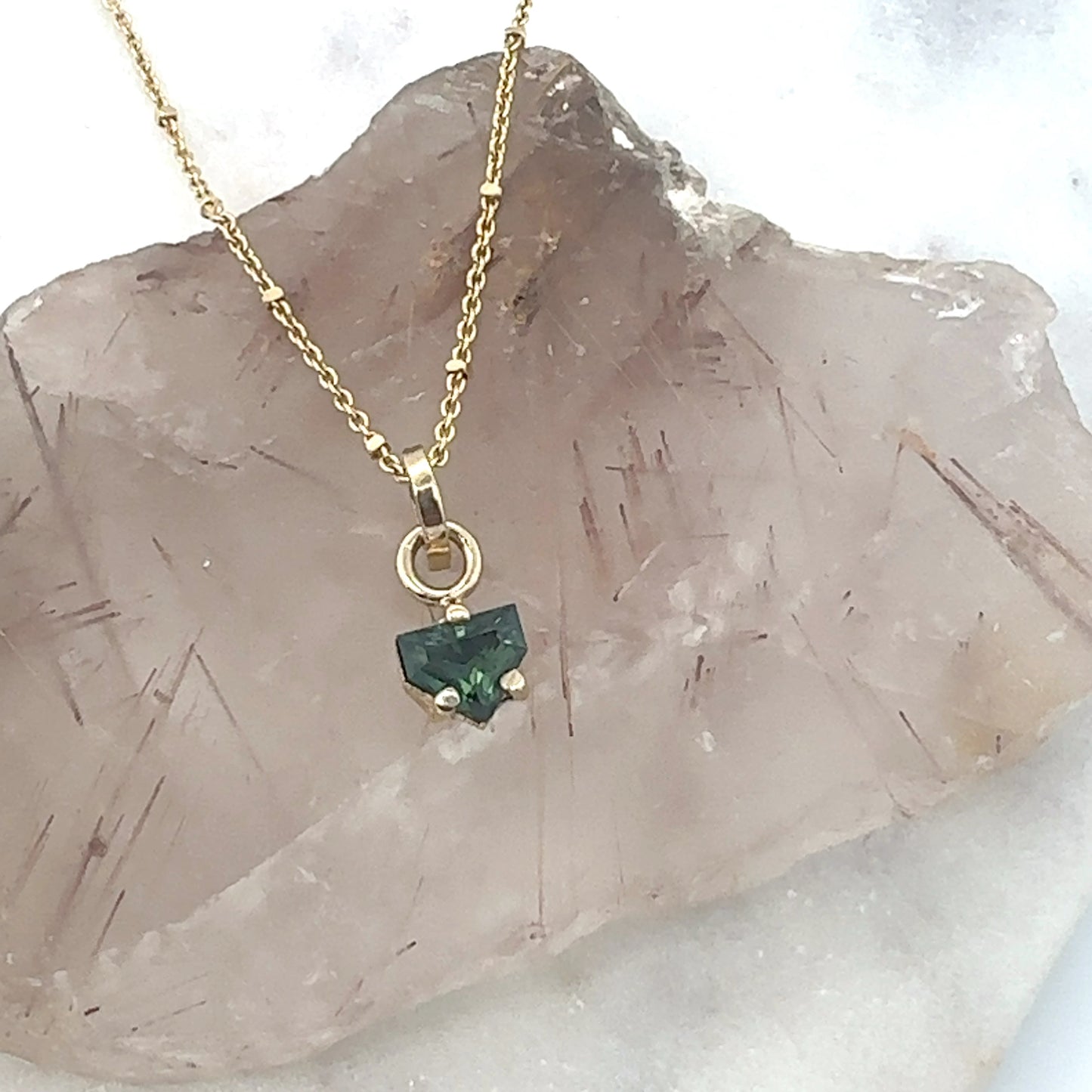 Teal Sapphire & Yellow Gold Pendant