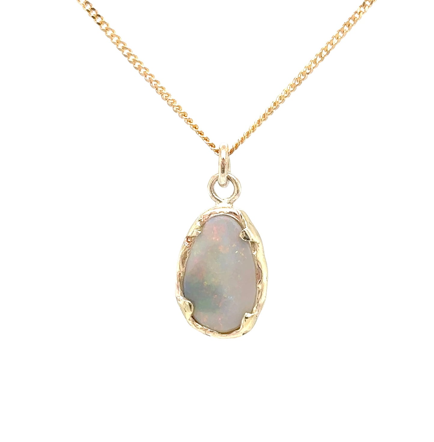 Fire Opal & Gold Organic Pendant