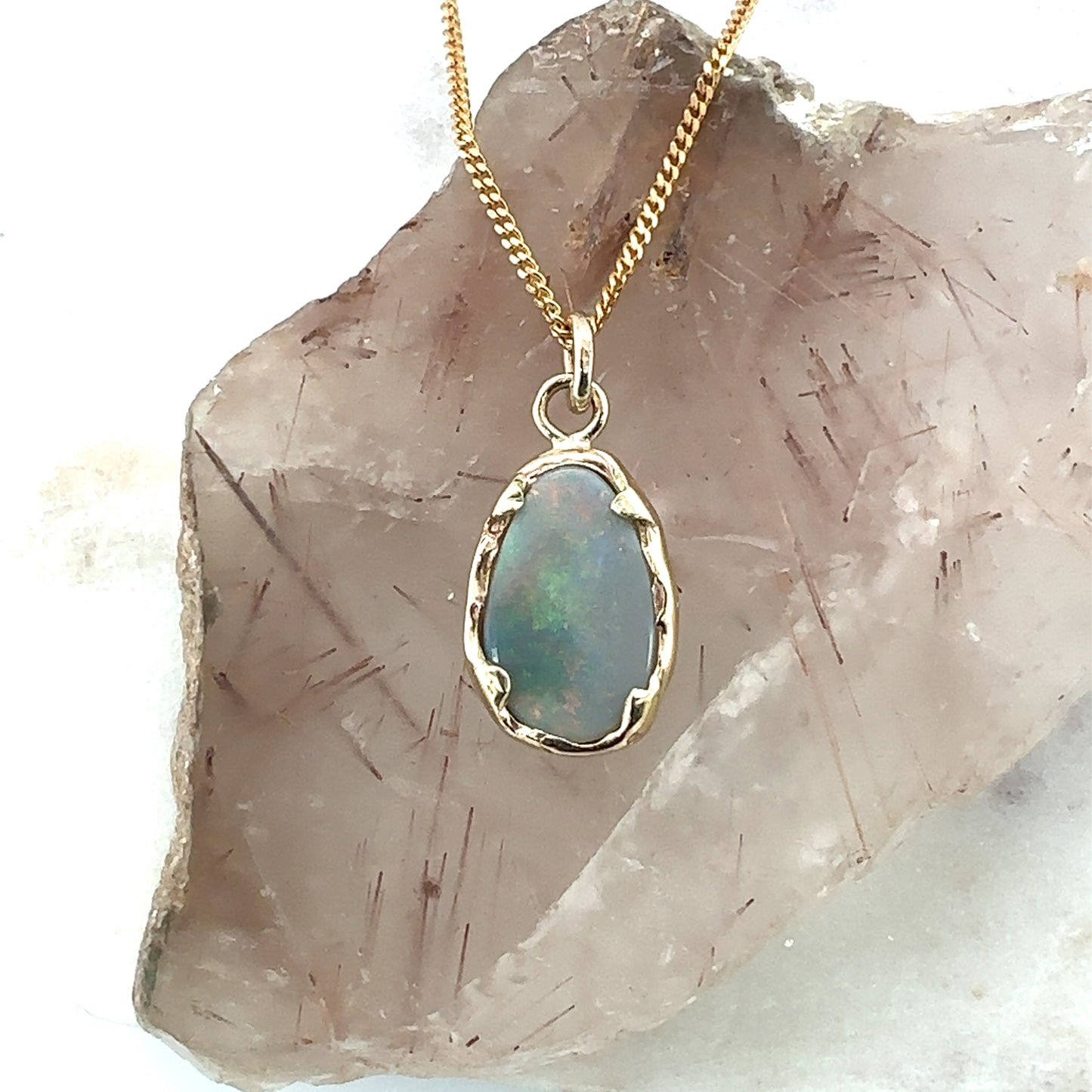 Fire Opal & Gold Organic Pendant