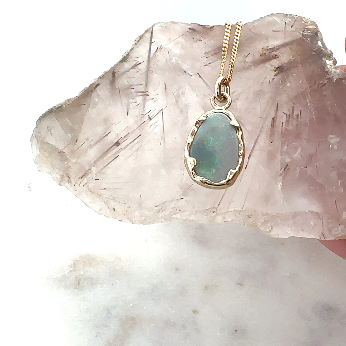 Fire Opal & Gold Organic Pendant