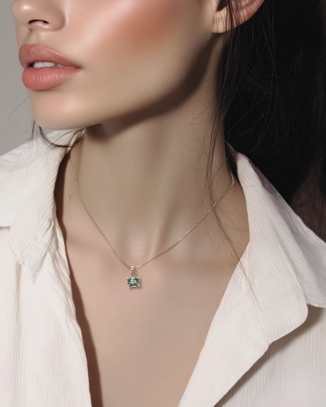 Emerald Cut Teal Yellow Gold Pendant