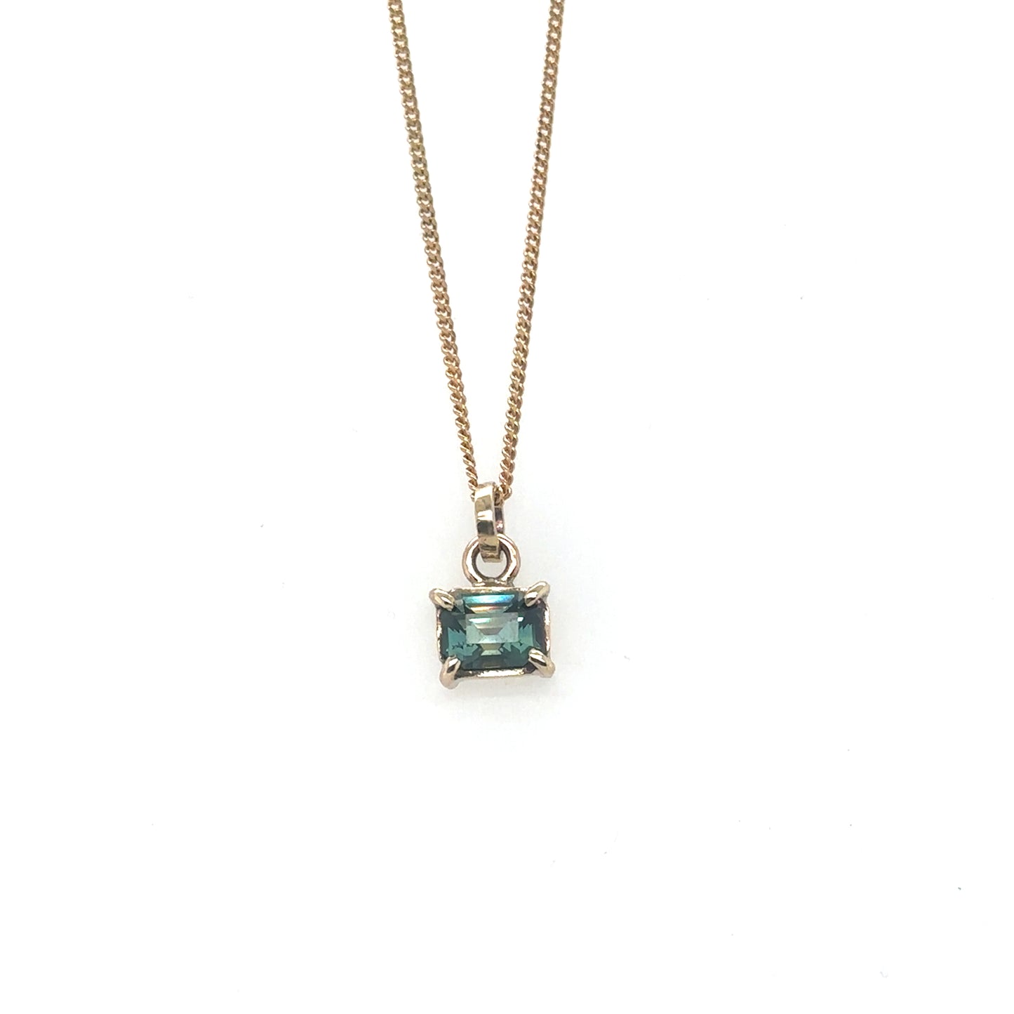 Emerald Cut Teal Yellow Gold Pendant