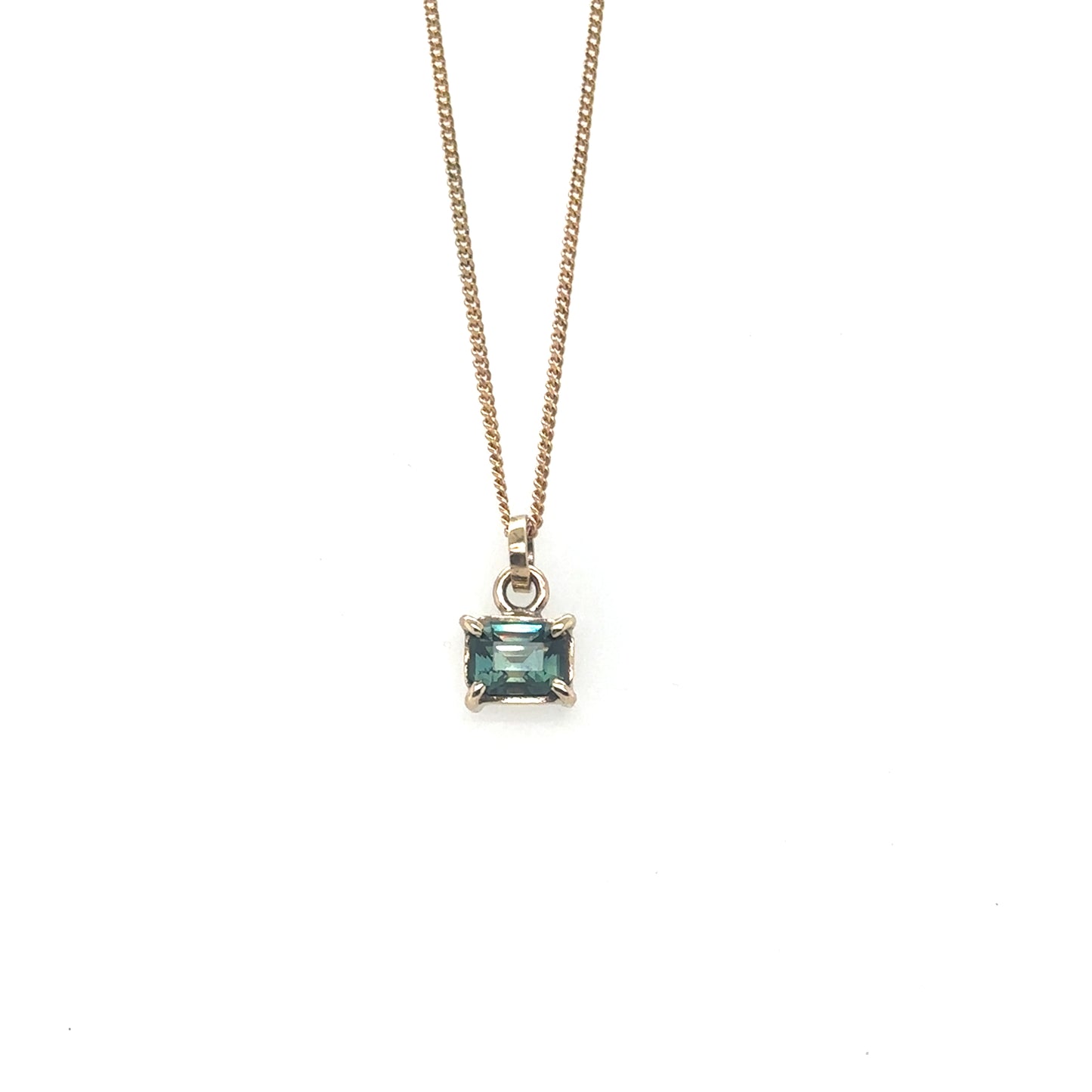 Emerald Cut Teal Yellow Gold Pendant