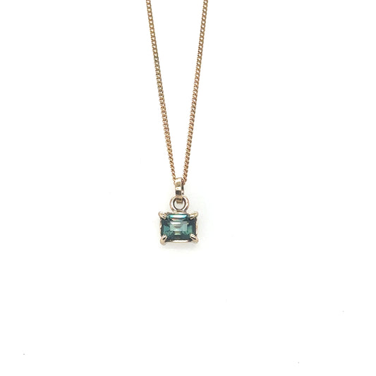 Emerald Cut Teal Yellow Gold Pendant